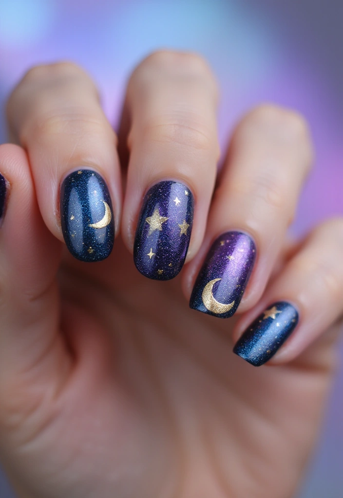 27 Nail Art for Small Hands – Designs That Enhance Proportion - 19. Dreamy Cosmic Designs