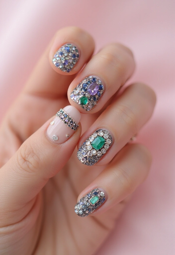 27 Nail Art for Small Hands – Designs That Enhance Proportion - 22. Elegant Jewel Accents