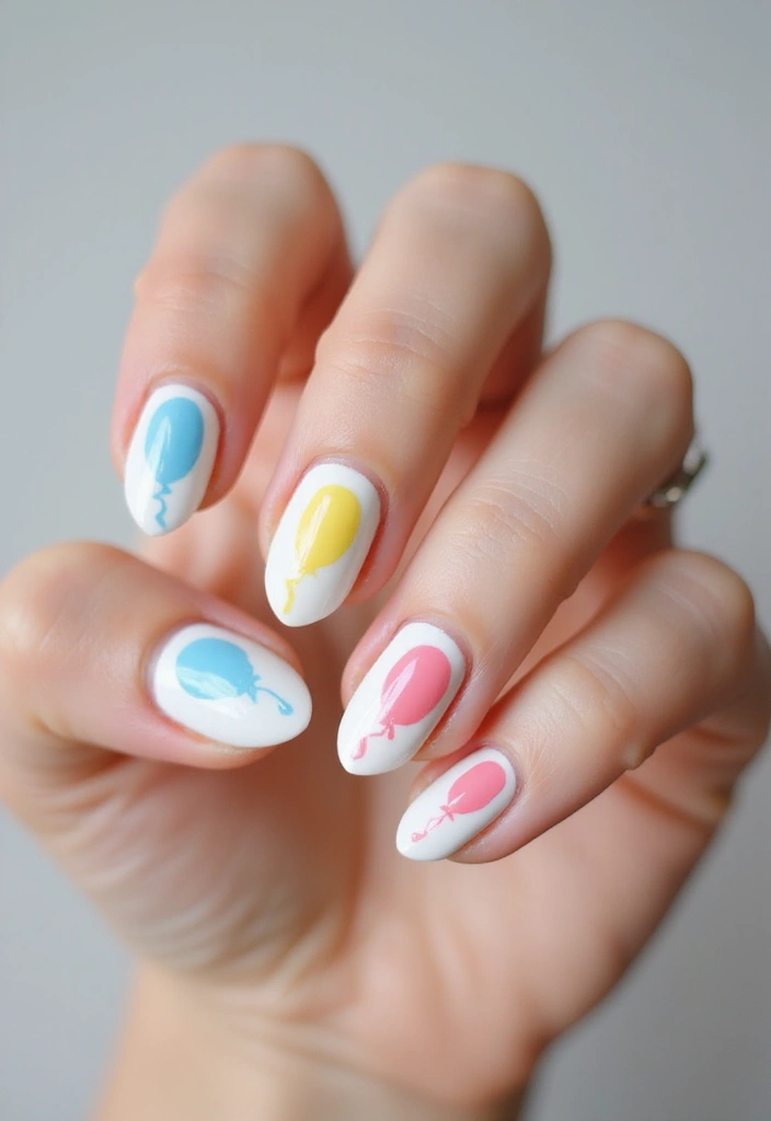 27 Nail Art for Small Hands – Designs That Enhance Proportion - 25. Whimsical Balloon Prints