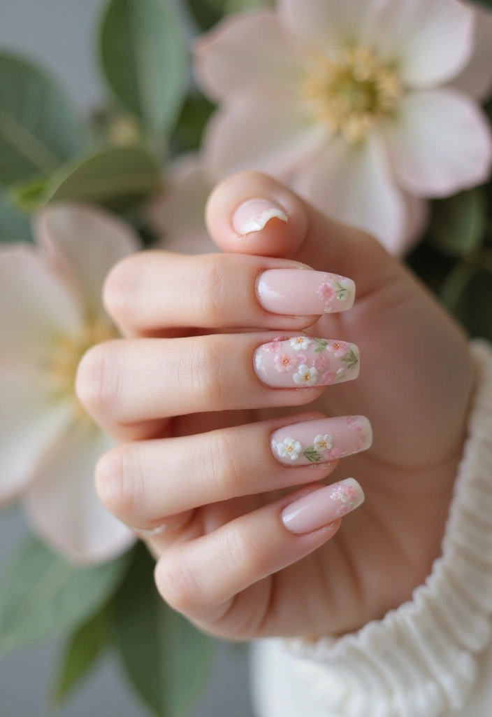 27 Sheer Nude Nails for a Natural, Polished Everyday Look - 5. Floral Accents
