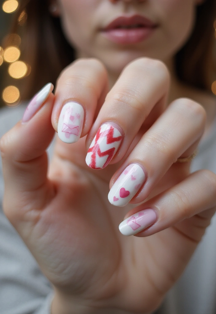 27 Valentine’s Day Nail Ideas with Hearts & Red Hues - 12. Love Letter Nail Design