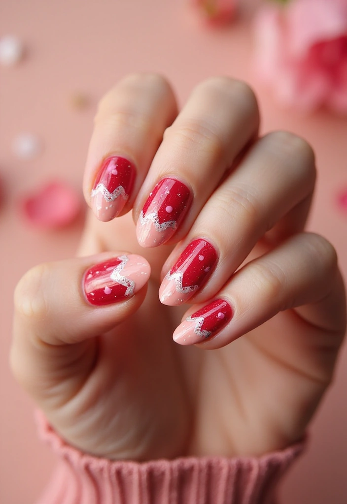27 Valentine’s Day Nail Ideas with Hearts & Red Hues - 13. Heartbeats and Flowers