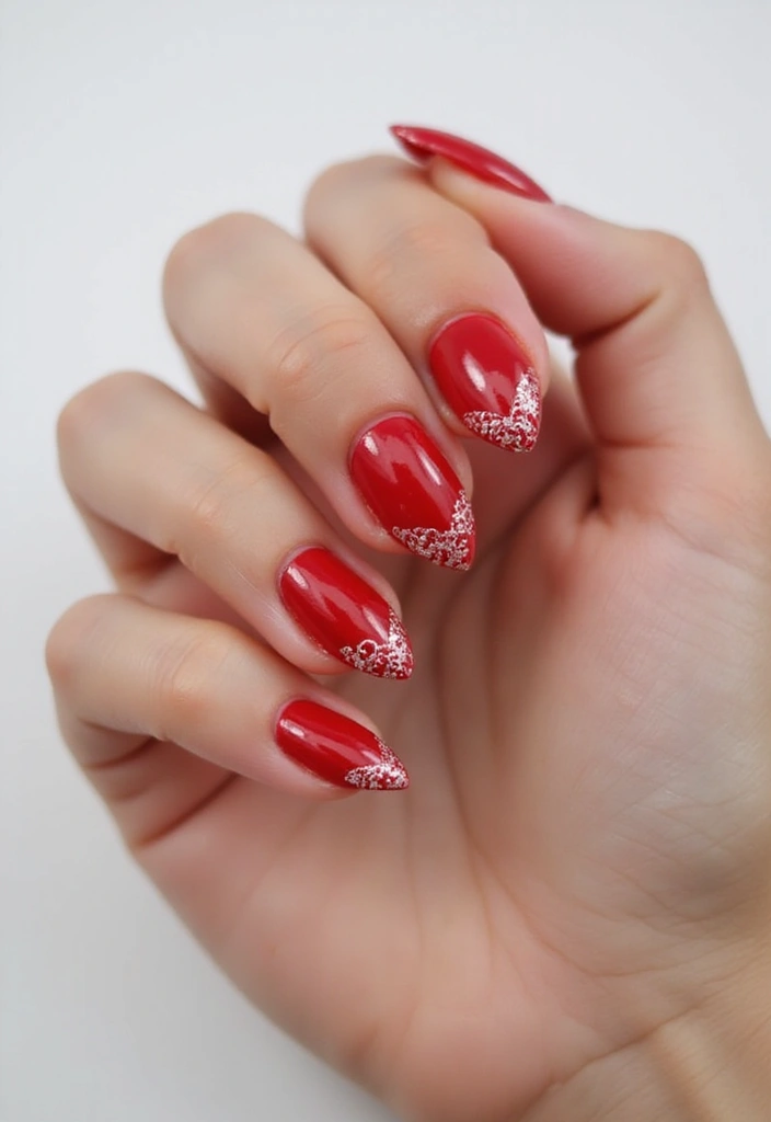 27 Valentine’s Day Nail Ideas with Hearts & Red Hues - 14. Bold Red with Heart Tips