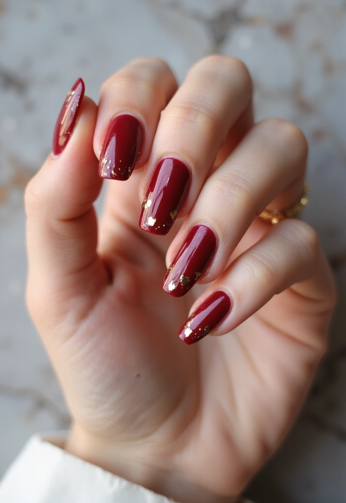 27 Valentine’s Day Nail Ideas with Hearts & Red Hues - 18. Gold Foil Hearts