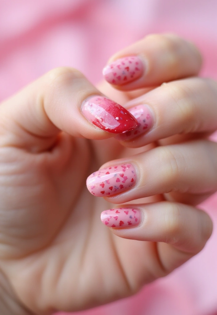 27 Valentine’s Day Nail Ideas with Hearts & Red Hues - 2. Ombre Hearts Nail Art