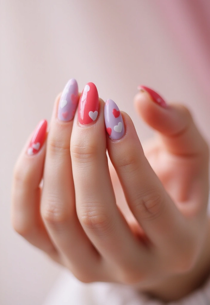 27 Valentine’s Day Nail Ideas with Hearts & Red Hues - 20. Dotted Hearts Design