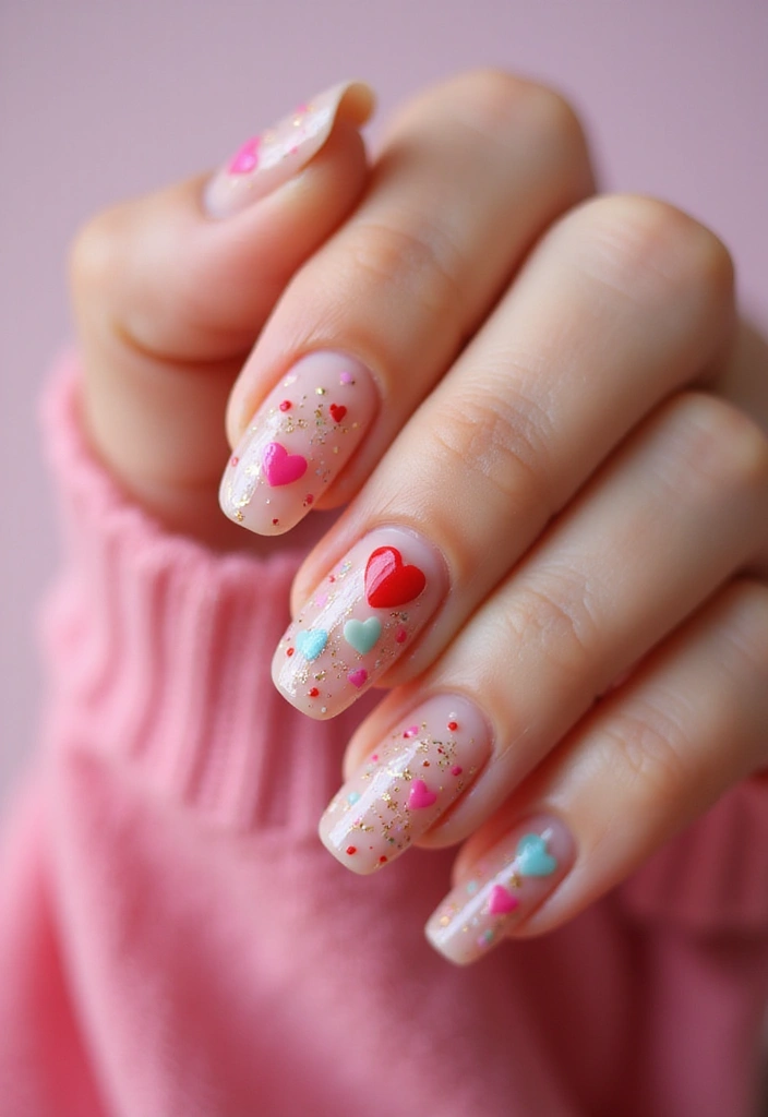 27 Valentine’s Day Nail Ideas with Hearts & Red Hues - 26. Heart-Shaped Confetti