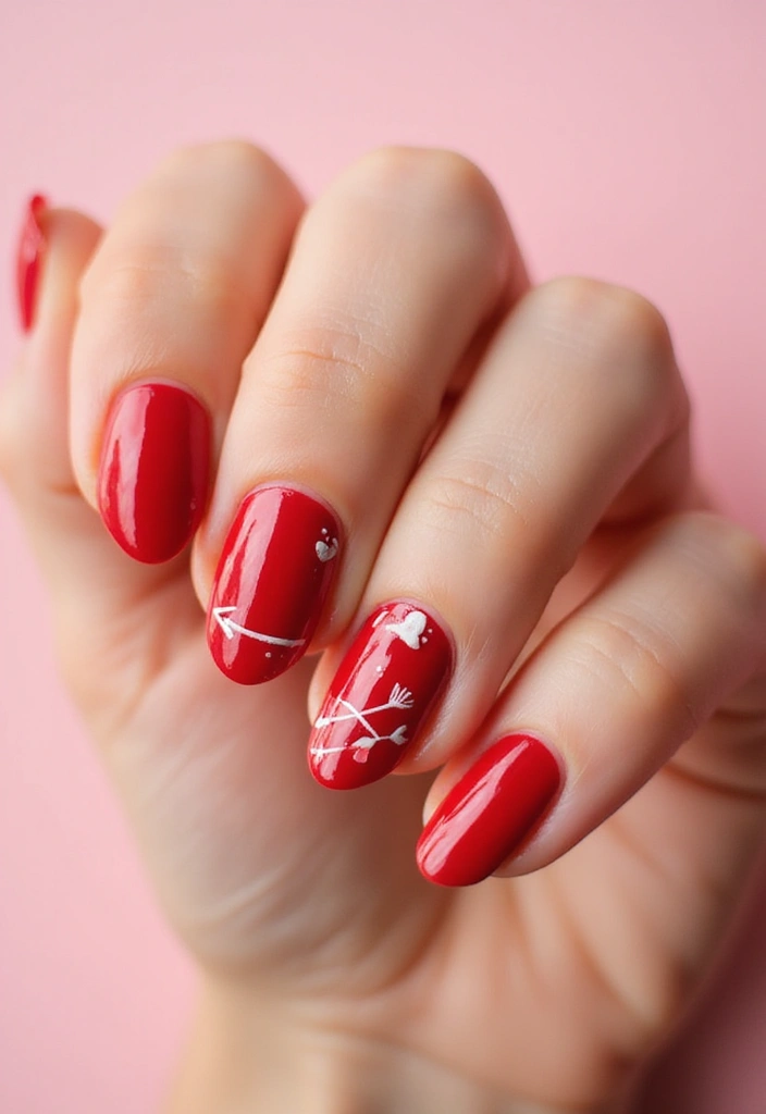 27 Valentine’s Day Nail Ideas with Hearts & Red Hues - 5. Heart and Arrow Nail Art