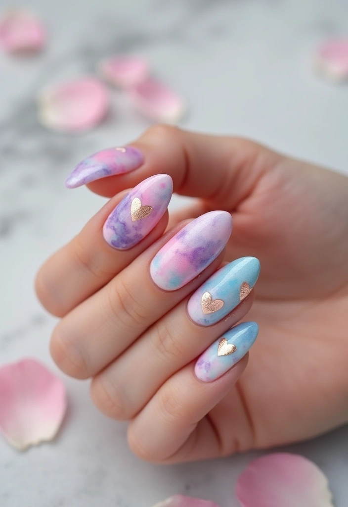 27 Valentine’s Day Nail Ideas with Hearts & Red Hues - 8. Watercolor Hearts