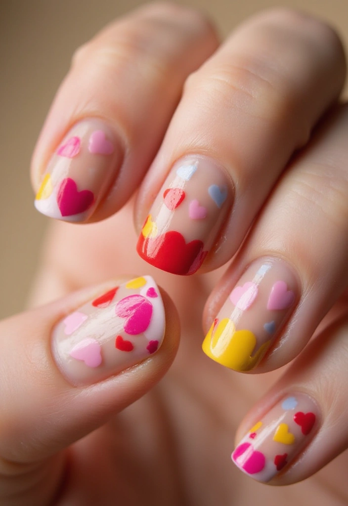 27 Valentine’s Day Nail Ideas with Hearts & Red Hues - 9. Heart Mosaic Nail Art