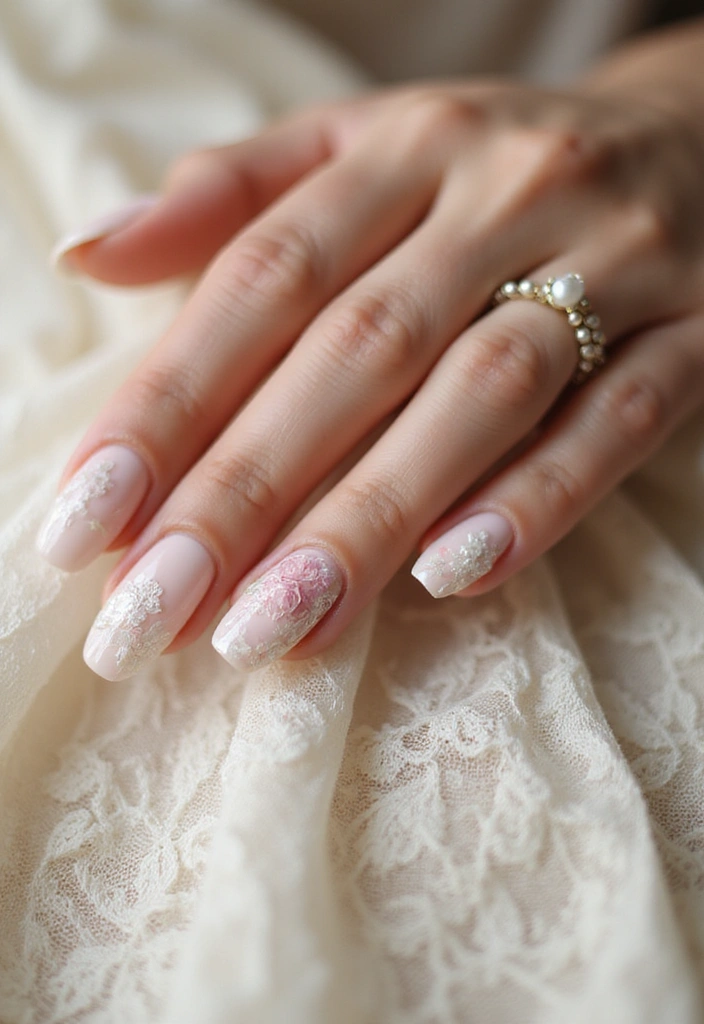 28 Bridal Nails Simple – Elegant & Timeless for Your Big Day - 10. Delicate Lace Accents
