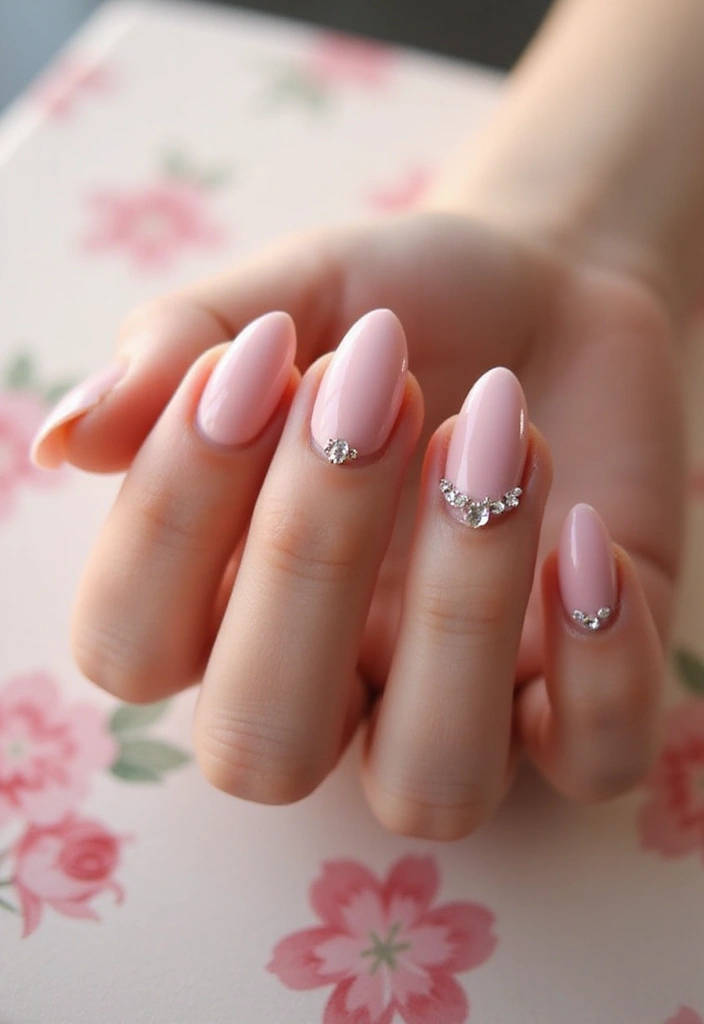 28 Bridal Nails Simple – Elegant & Timeless for Your Big Day - 20. Blush Pink with Crystal Accents