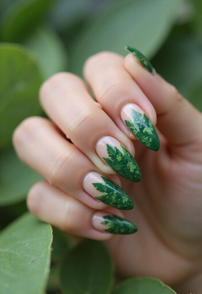 28 Bridal Nails Simple – Elegant & Timeless for Your Big Day - 26. Lush Green Accents