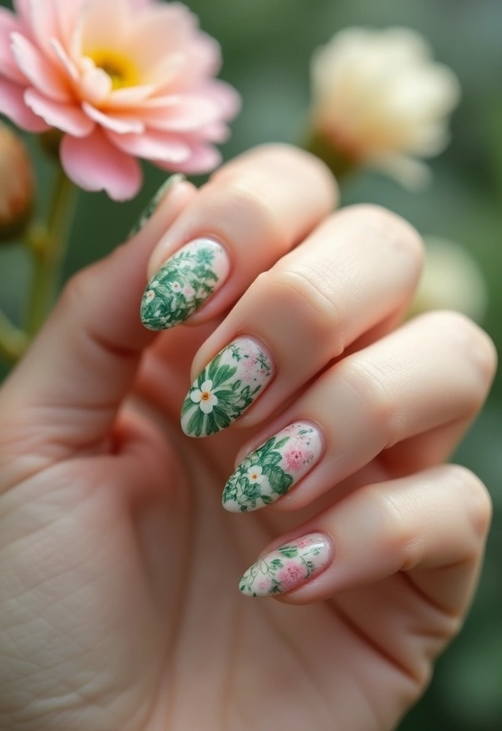 28 Bridal Nails Simple – Elegant & Timeless for Your Big Day - 6. Botanical Nail Art