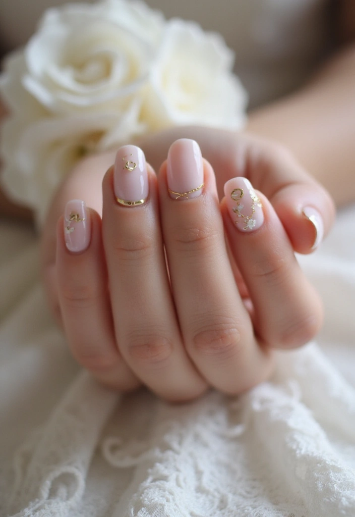 28 Nude Bridal Nails That Complement Every Dress - 13. Wedding-Themed Nail Art