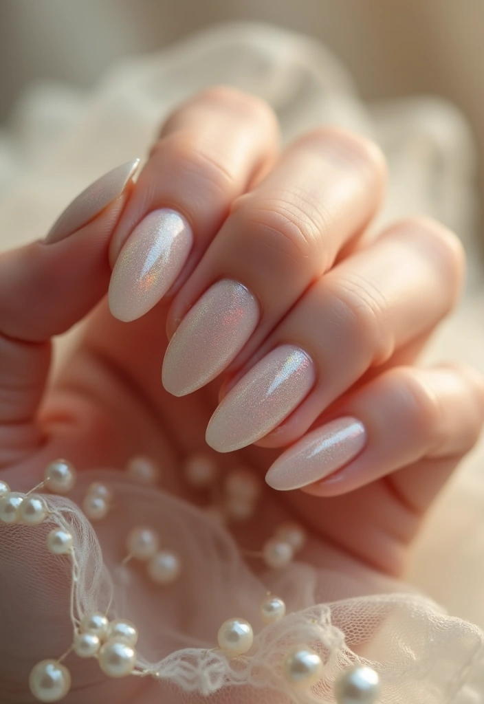 28 Nude Bridal Nails That Complement Every Dress - 16. Subtle Holographic Touches