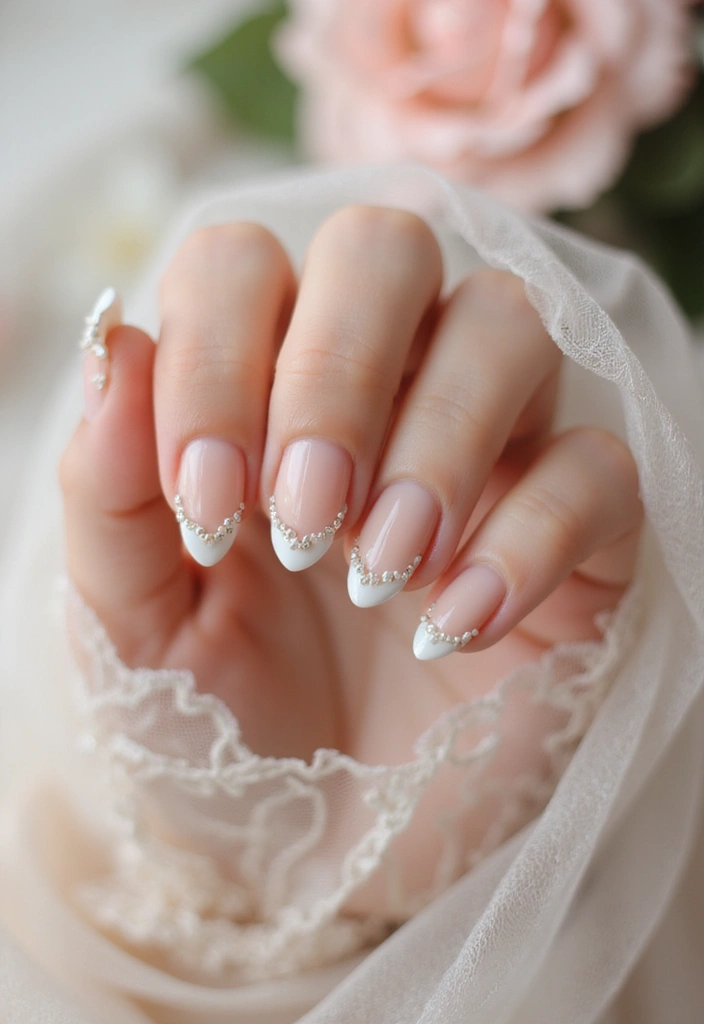 28 Nude Bridal Nails That Complement Every Dress - 17. Pearl Accent Nails