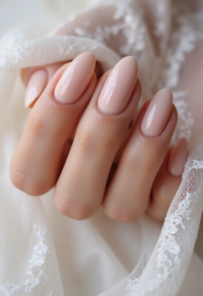 28 Nude Bridal Nails That Complement Every Dress - 2. Glossy Nude Almonds