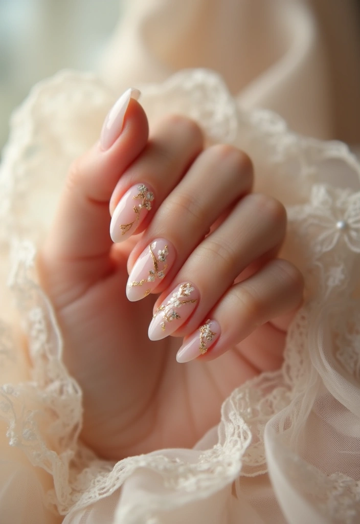 28 Nude Bridal Nails That Complement Every Dress - 28. Enchanted Gold Foil