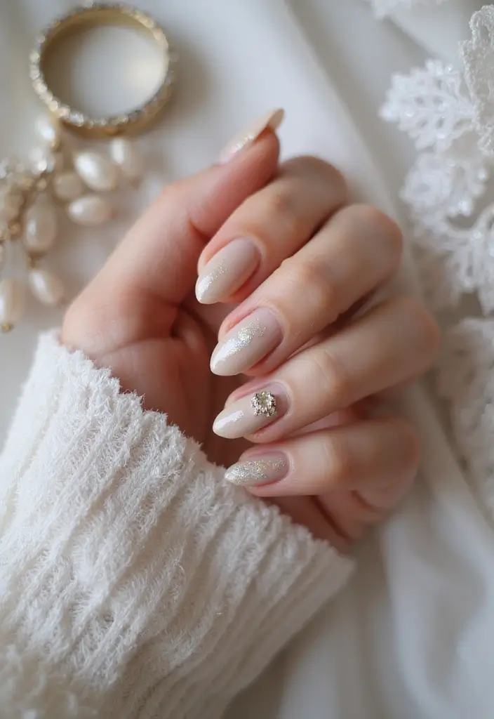 28 Nude Bridal Nails That Complement Every Dress - 7. Subtle Metallic Details