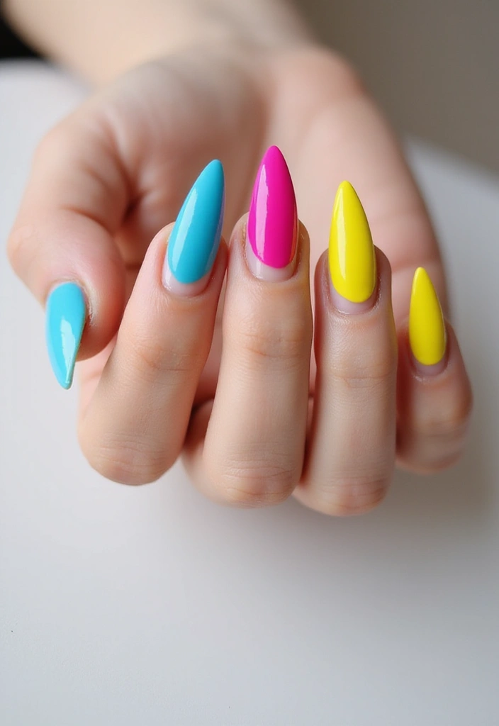 28 Stiletto Nails for Beginners – How to Rock the Drama - 11. Color Block Stilettos