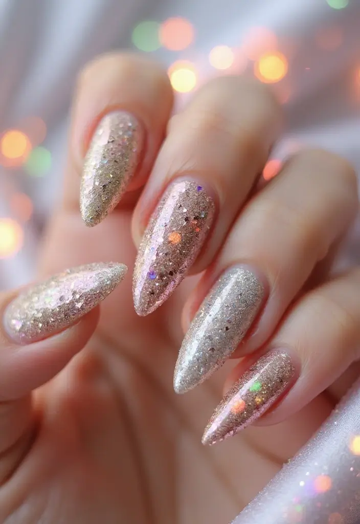28 Stiletto Nails for Beginners – How to Rock the Drama - 18. Chunky Glitter Glam