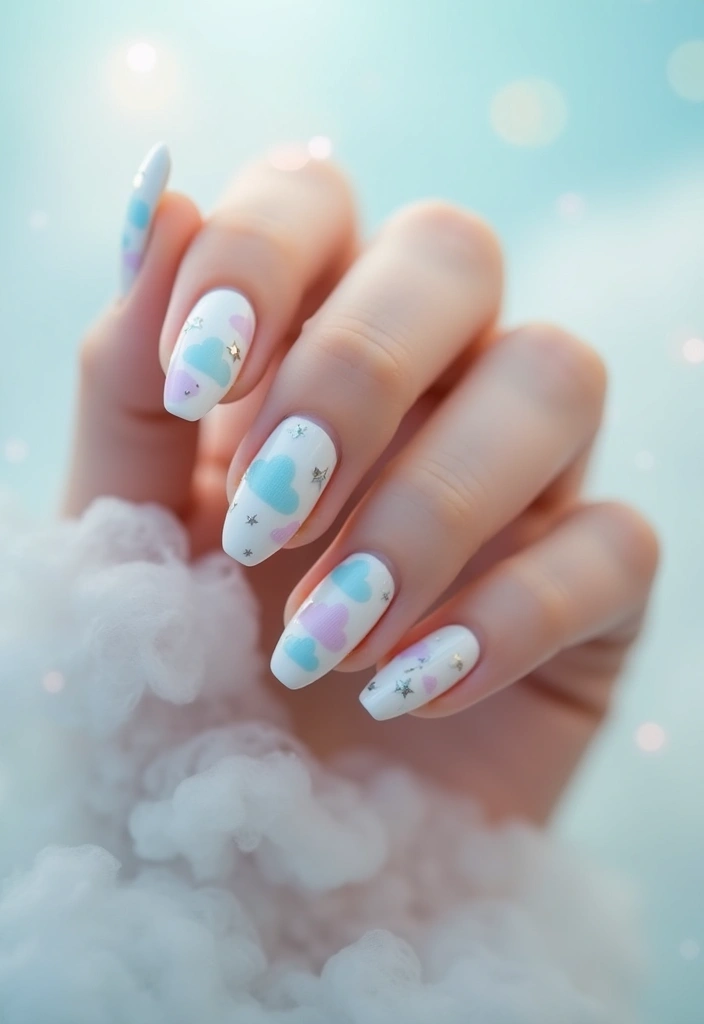 28 Stiletto Nails for Beginners – How to Rock the Drama - 24. Whimsical Clouds