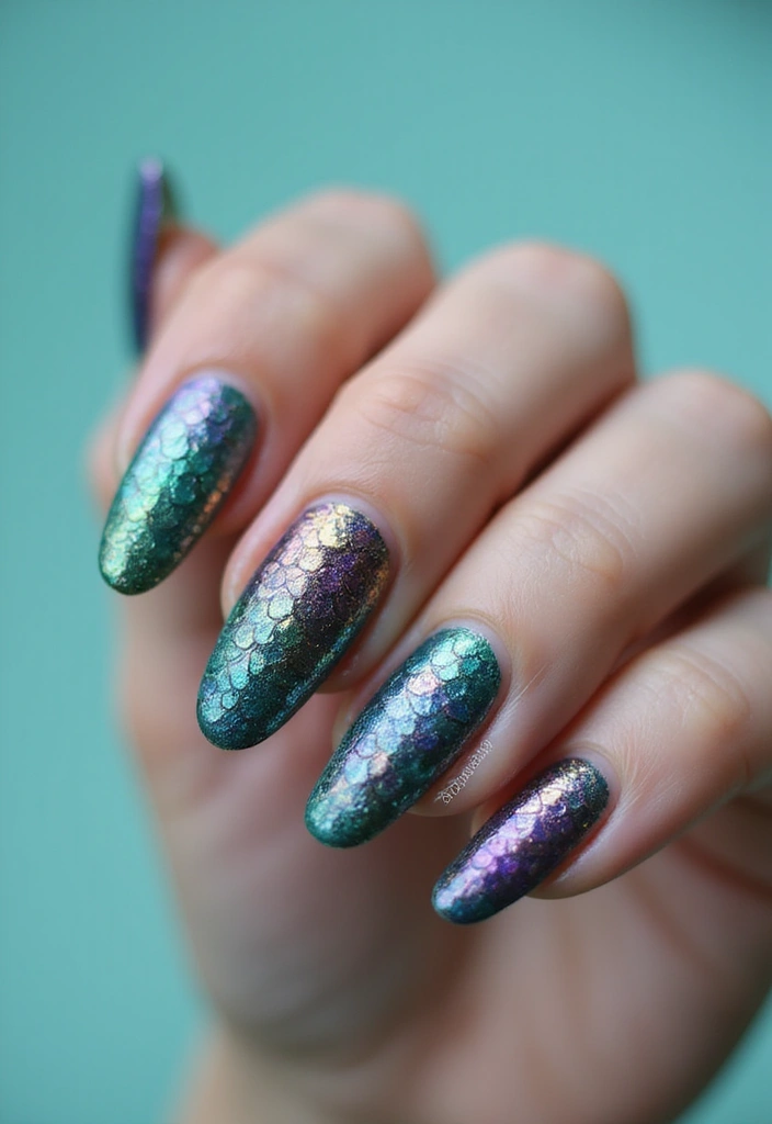 28 Stiletto Nails for Beginners – How to Rock the Drama - 25. Shimmering Mermaid Scales