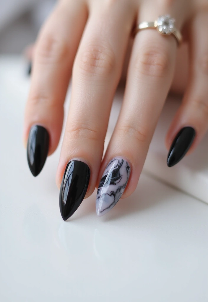 28 Stiletto Nails for Beginners – How to Rock the Drama - 6. Marble Effect Stiletto