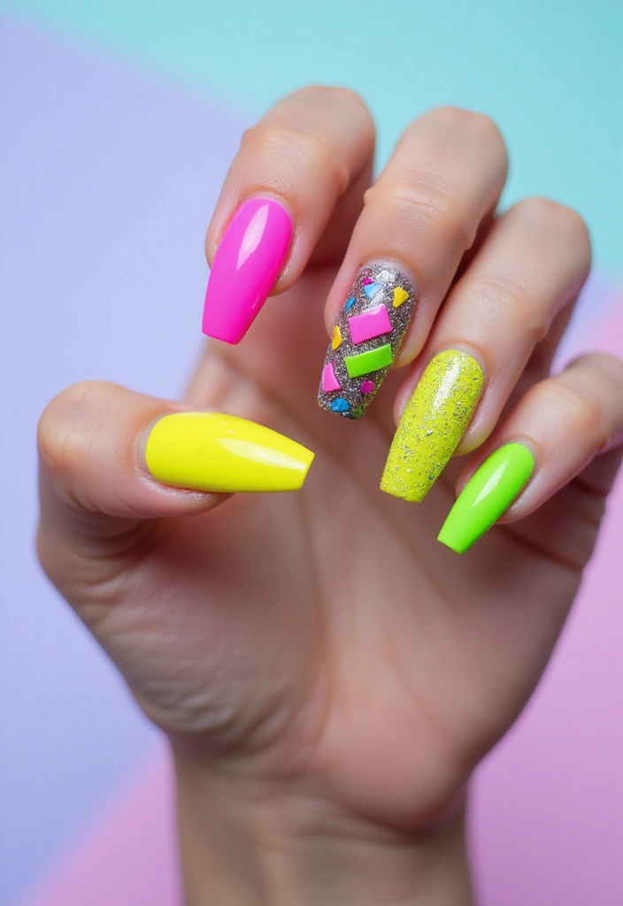 28 Stiletto Nails for Beginners – How to Rock the Drama - 7. Bold Neon Colors