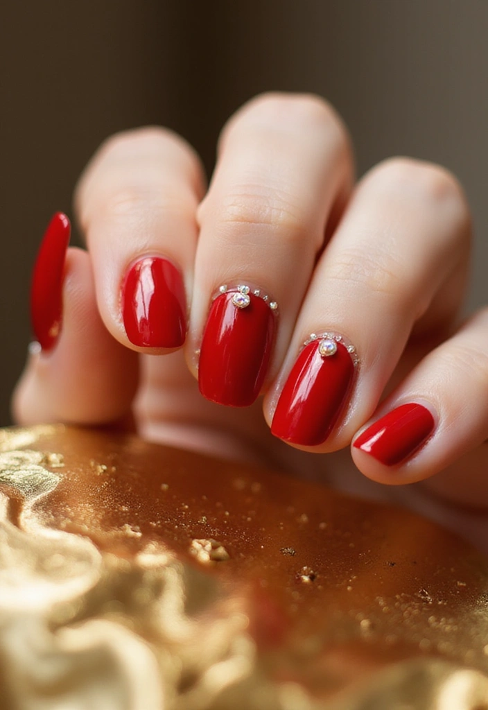 28 Wedding Nail Art with Pearls, Crystals & Delicate Details - 10. Classic Red with Pearl Detailing