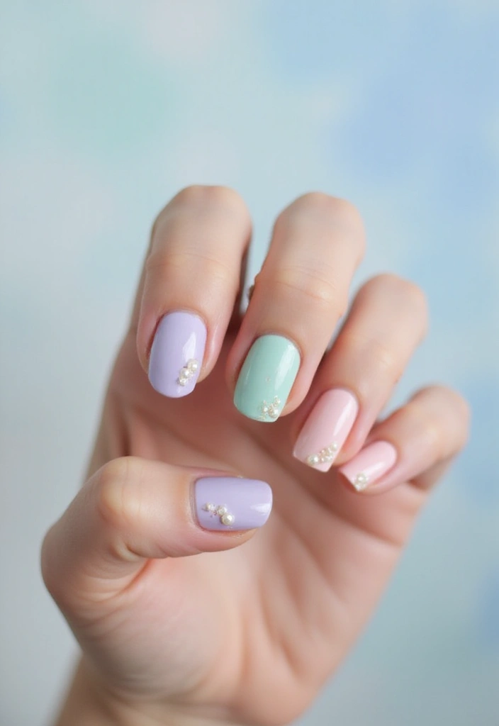 28 Wedding Nail Art with Pearls, Crystals & Delicate Details - 12. Watercolor Wash with Pearl Touches
