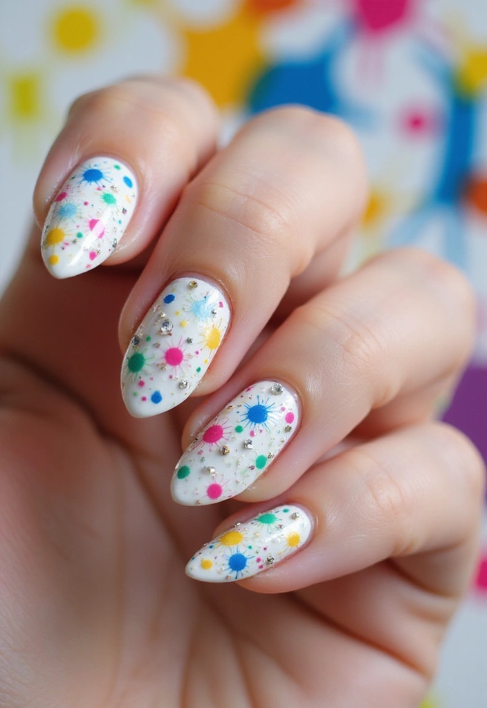 28 Wedding Nail Art with Pearls, Crystals & Delicate Details - 15. Artistic Splatter with Crystal Highlights