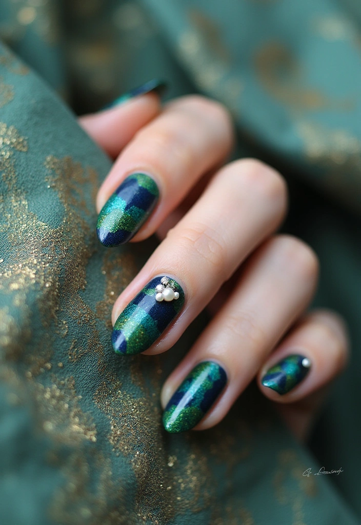28 Wedding Nail Art with Pearls, Crystals & Delicate Details - 18. Colorful Peacock Inspired