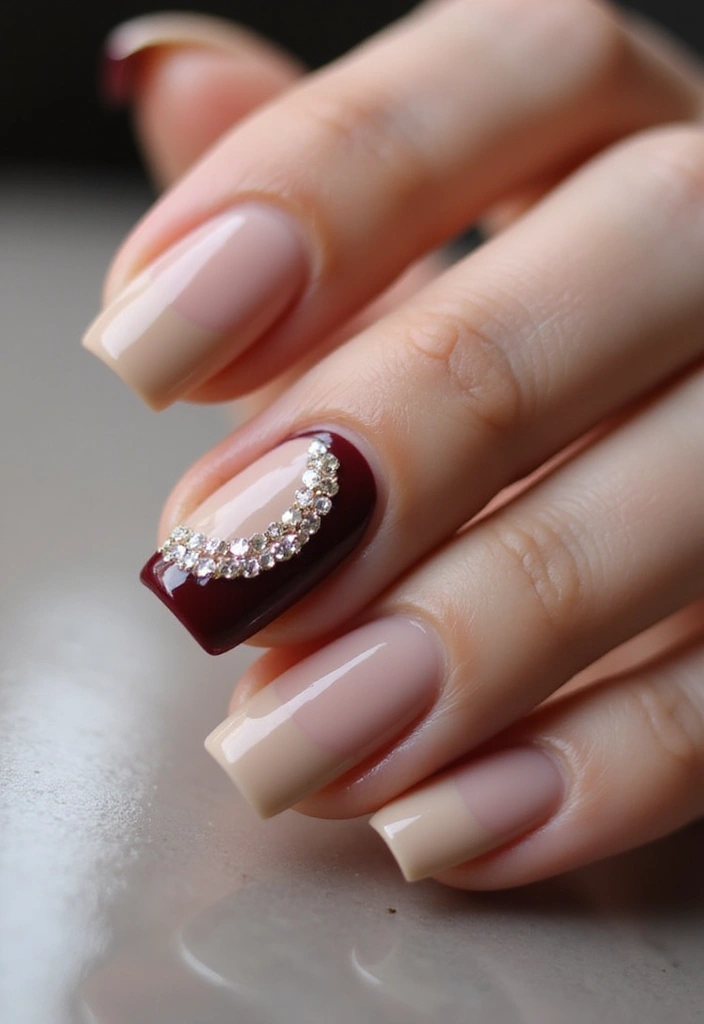28 Wedding Nail Art with Pearls, Crystals & Delicate Details - 21. Crystal-Studded Half-Moons