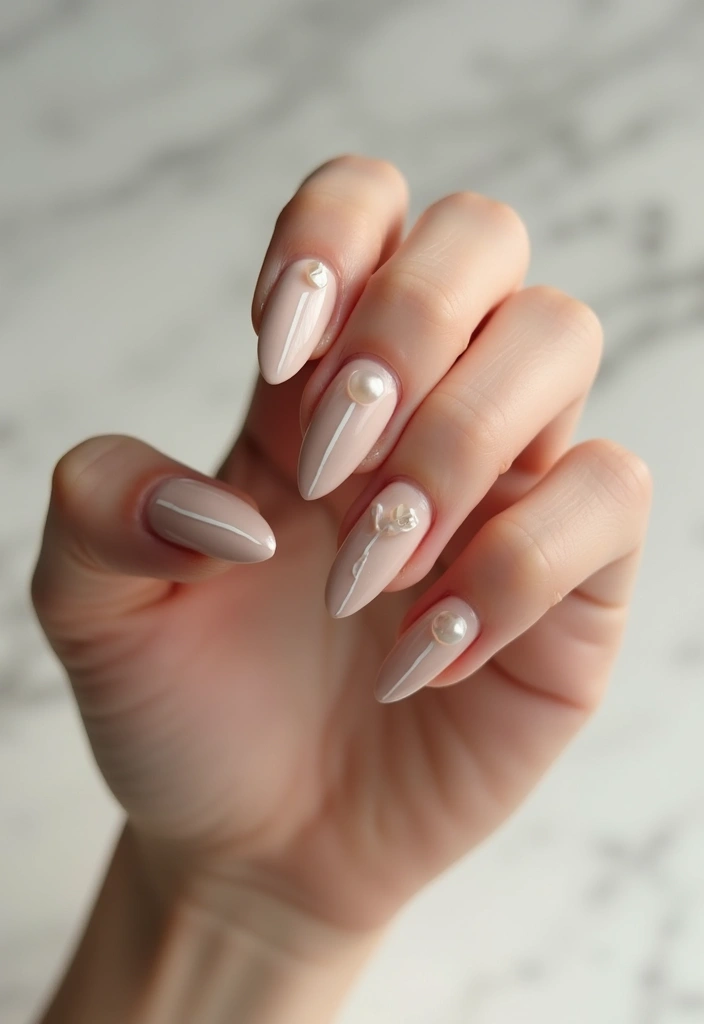 28 Wedding Nail Art with Pearls, Crystals & Delicate Details - 23. Simple Lines with Pearls