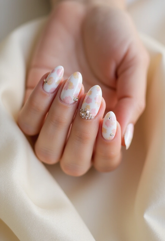 28 Wedding Nail Art with Pearls, Crystals & Delicate Details - 24. Bridal Swirls with Crystal Highlights