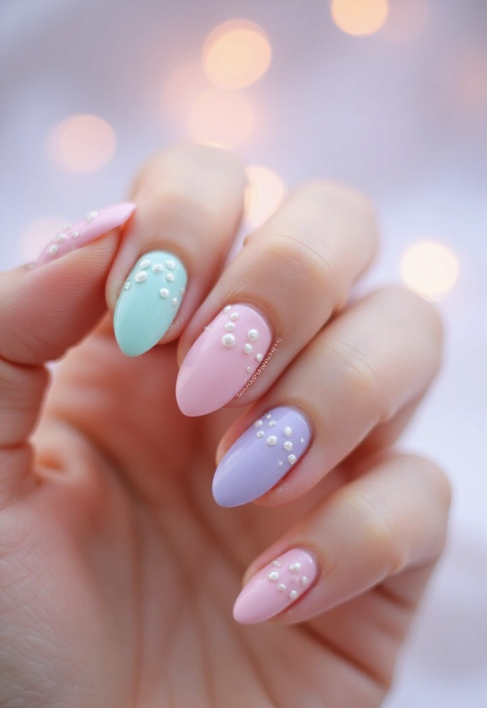 28 Wedding Nail Art with Pearls, Crystals & Delicate Details - 25. Dainty Dots with Pearls