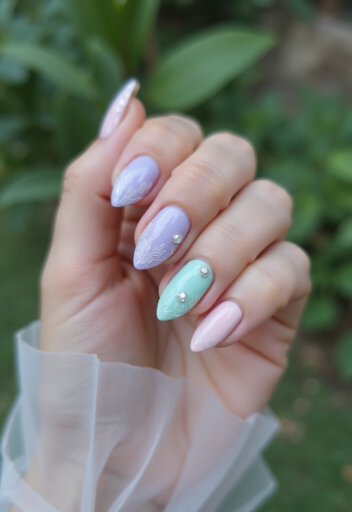 28 Wedding Nail Art with Pearls, Crystals & Delicate Details - 26. Ethereal Feathered Design