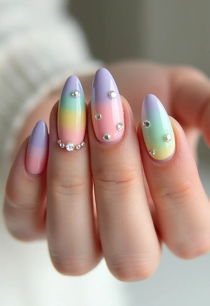 28 Wedding Nail Art with Pearls, Crystals & Delicate Details - 27. Radiant Rainbow with Pearls