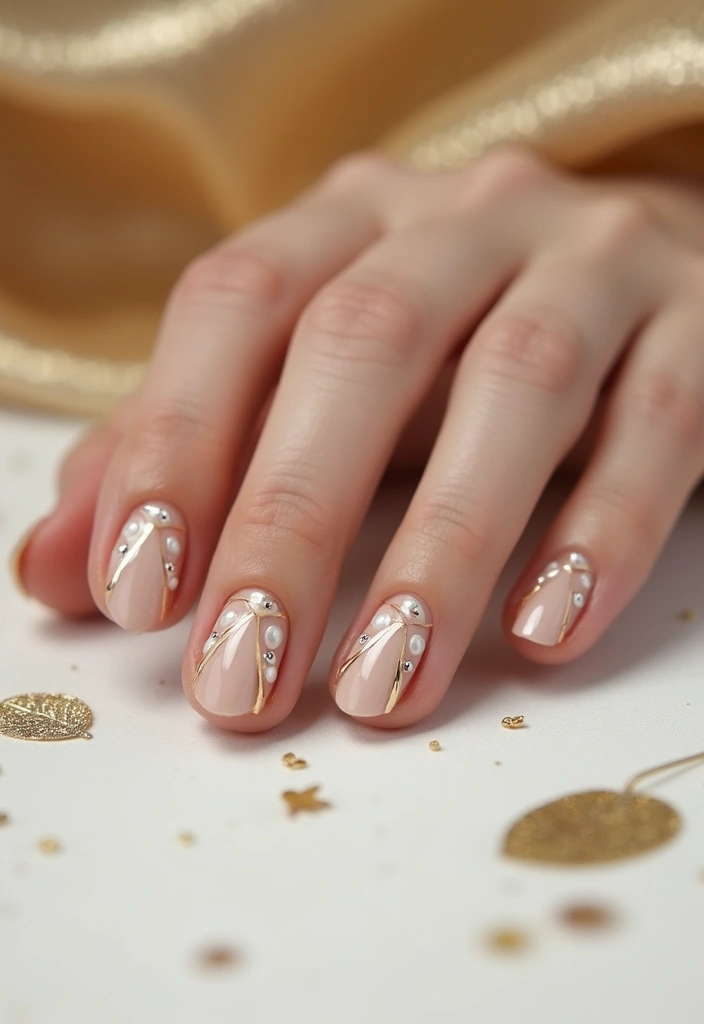 28 Wedding Nail Art with Pearls, Crystals & Delicate Details - 3. Minimalist Geometric with Pearl Touches