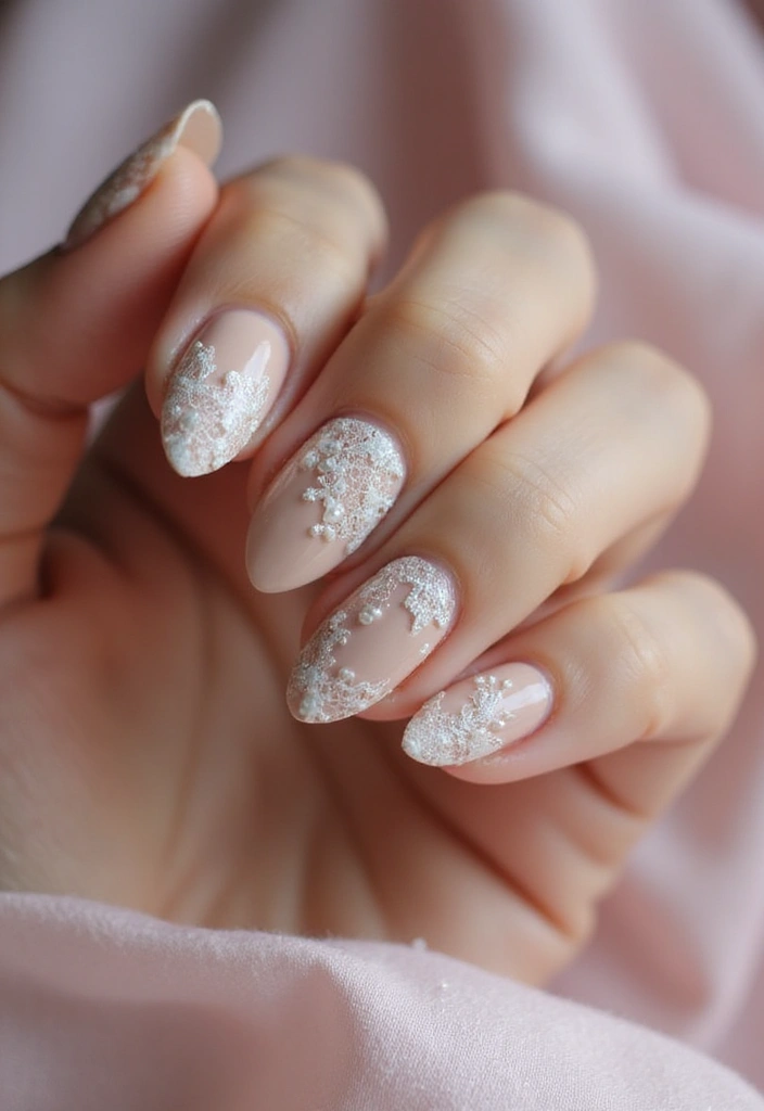 28 Wedding Nail Art with Pearls, Crystals & Delicate Details - 5. Classic Lace with Pearls