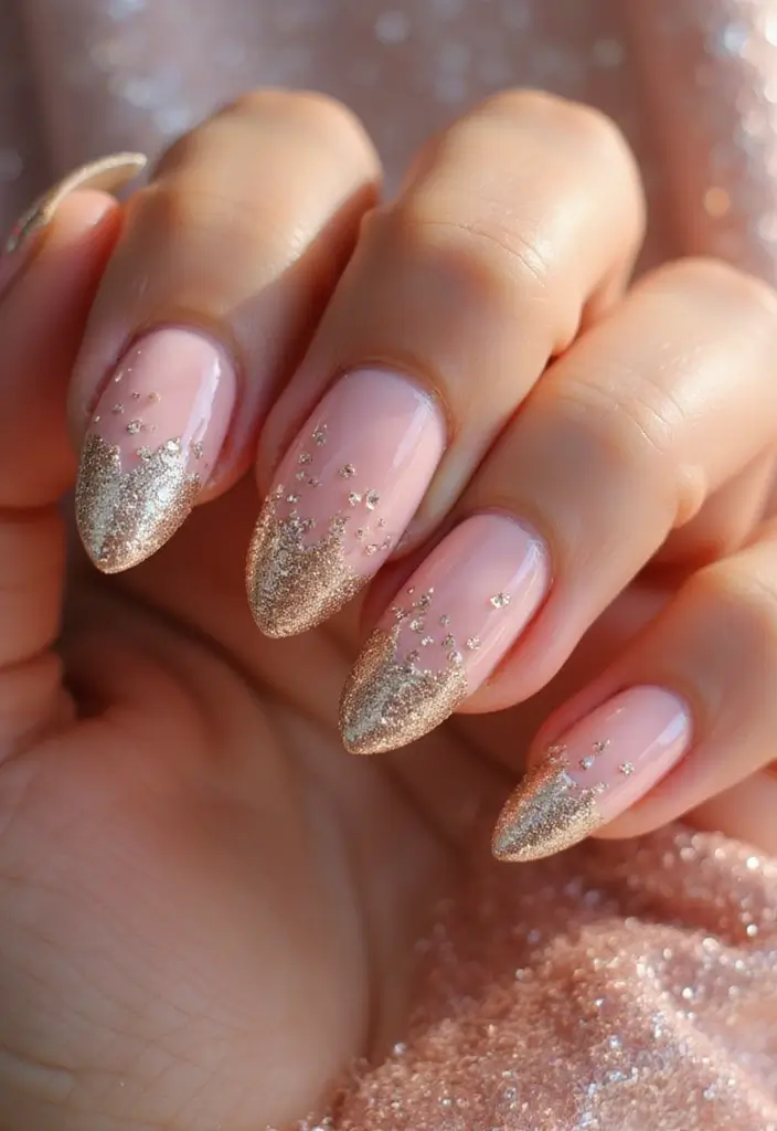 28 Wedding Nail Art with Pearls, Crystals & Delicate Details - 6. Sparkling Glitter Fade