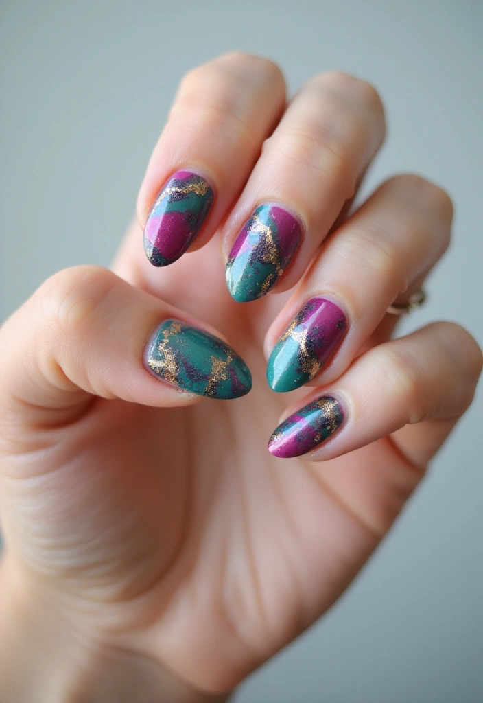 28 Y2K Nails Revival: Chunky Glitter, Rhinestones & Fun Vibes - 11. Colorful Marble Effect