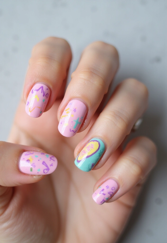 28 Y2K Nails Revival: Chunky Glitter, Rhinestones & Fun Vibes - 17. Playful Doodles