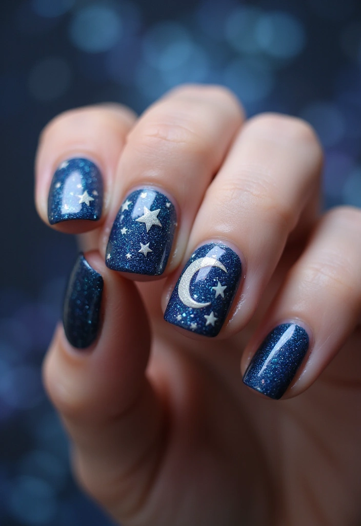 28 Y2K Nails Revival: Chunky Glitter, Rhinestones & Fun Vibes - 20. Celestial & Cosmic Designs