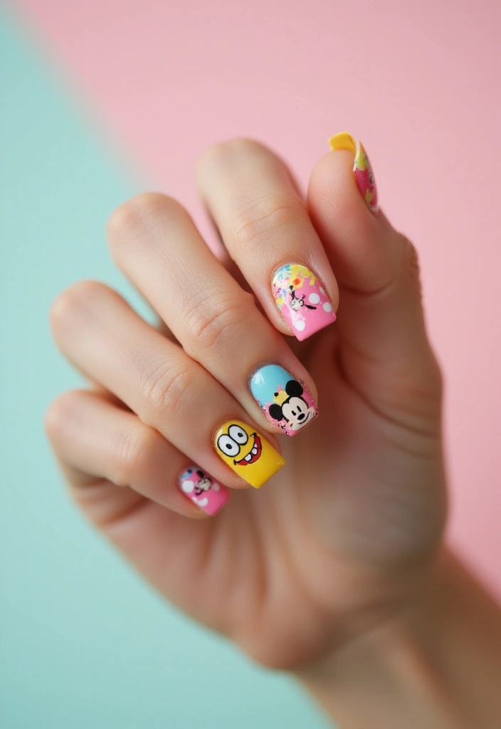 28 Y2K Nails Revival: Chunky Glitter, Rhinestones & Fun Vibes - 22. Cuteness Overload: Cartoon Characters