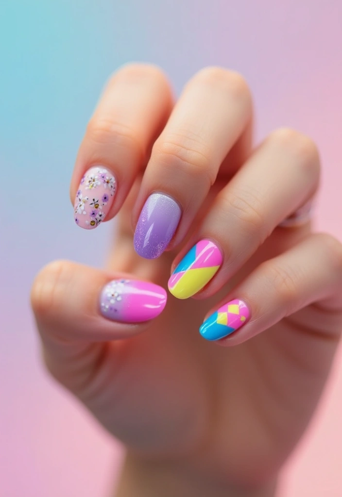 28 Y2K Nails Revival: Chunky Glitter, Rhinestones & Fun Vibes - 24. Mix & Match