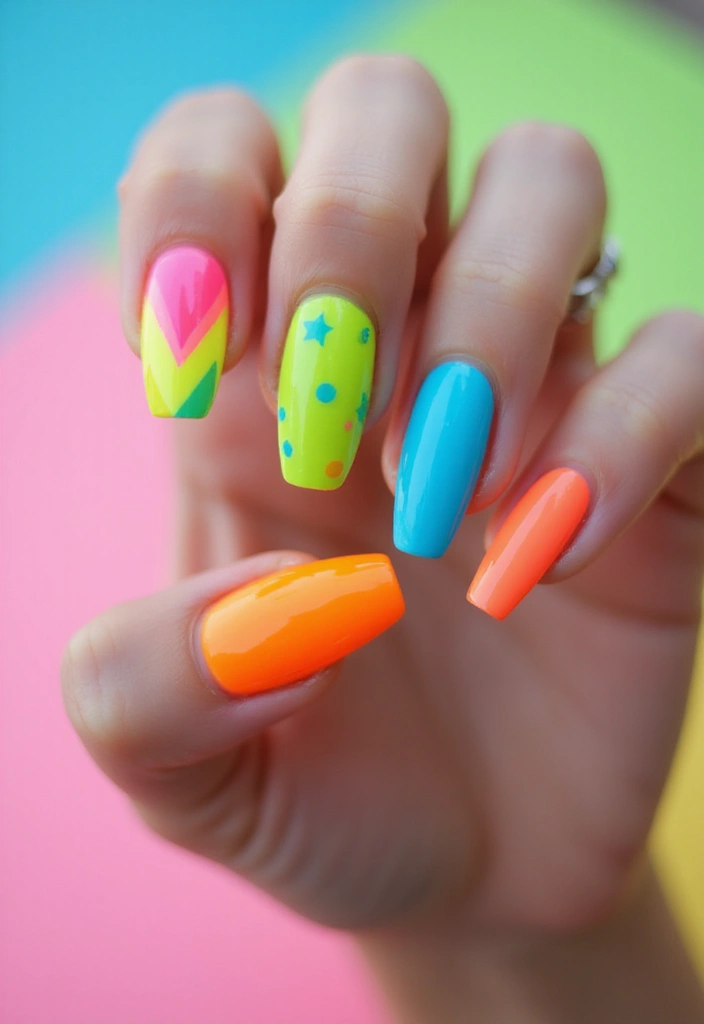 28 Y2K Nails Revival: Chunky Glitter, Rhinestones & Fun Vibes - 4. Neon Dreams