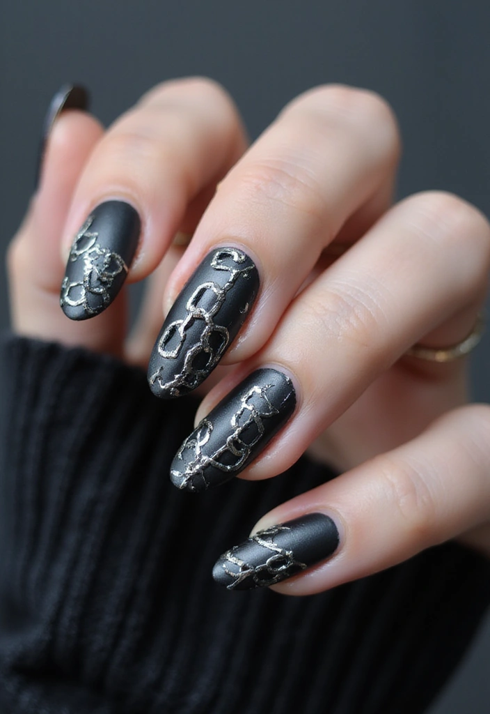 29 E-Girl Nails Featuring Dark Accents and Playful Designs - 10. Chains and Link Designs